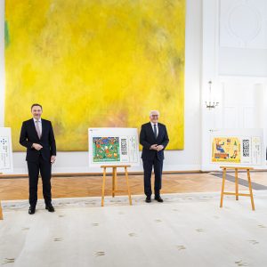 Bundesfinanzminister Christian Lindner, Bundespräsident Frank-Walter Steinmeier und BAGFW-Präsident Ulrich Lilie
