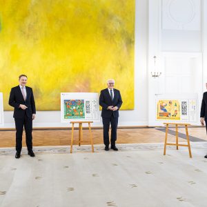 Bundesfinanzminister Christian Lindner, Bundespräsident Frank-Walter Steinmeier und BAGFW-Präsident Ulrich Lilie